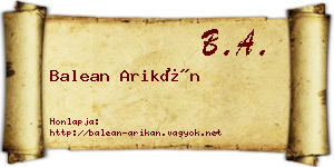 Balean Arikán névjegykártya